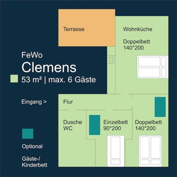 Fewo Clemens - Wohnkueche + 2 Schlafraeume + Bad + Terrasse 햄 외부 사진